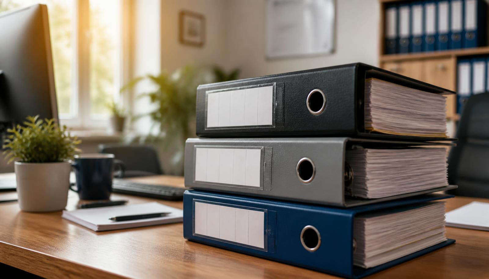 Due-Diligence-Checkliste Verkäufer – Ordner mit Unternehmensunterlagen auf einem Schreibtisch im Mittelstandsbetrieb