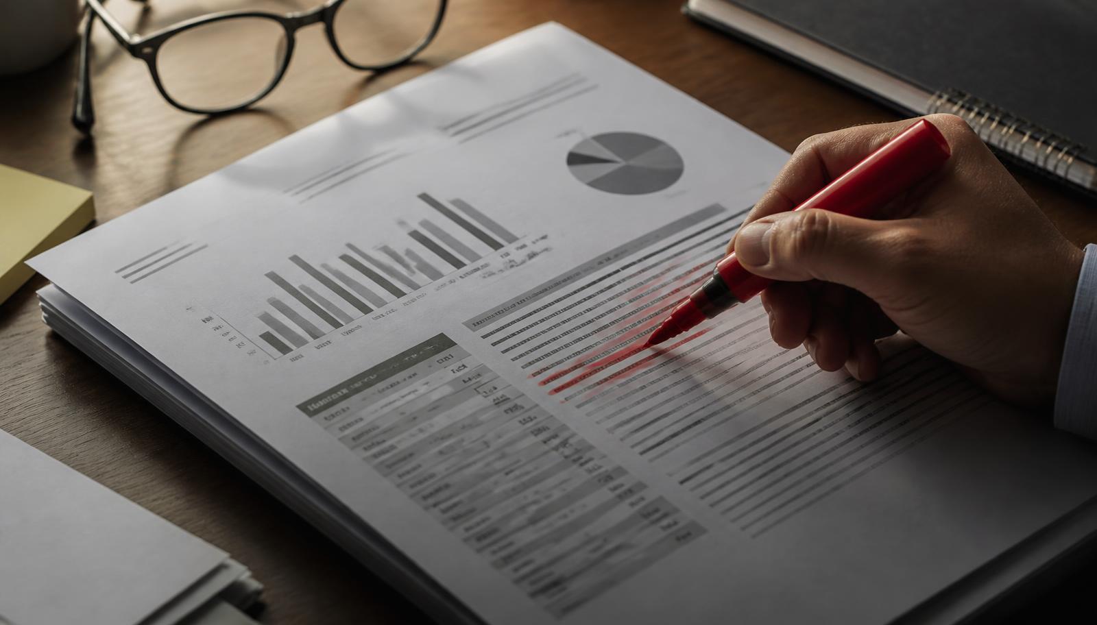 Due Diligence Red Flags – rot markierte Stelle in einem ausgedruckten Prüfbericht
