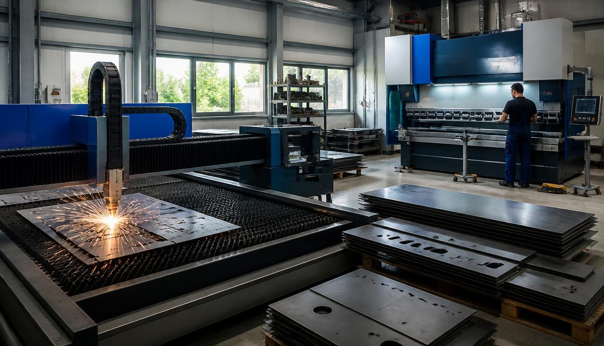 Metallbau Multiple — Laserschneidanlage und Abkantpresse in einer modernen Metallbauwerkstatt